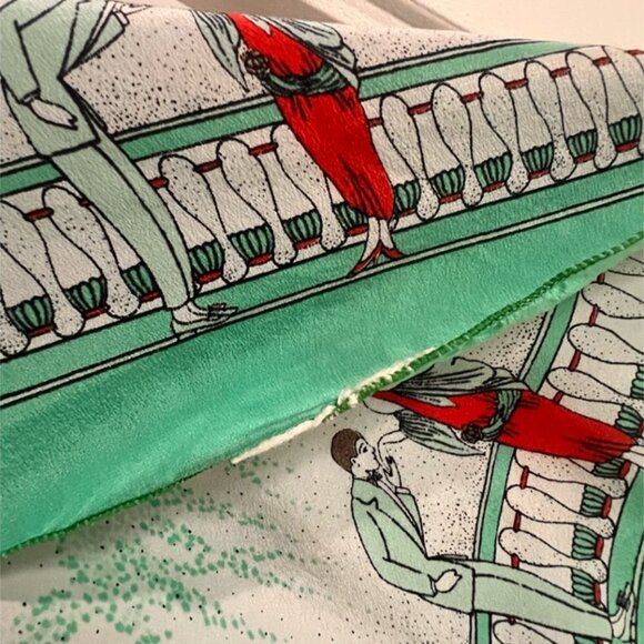 Vintage Pierre Baccara Paris Silk Scarf Hand Rolled Mint Green 1970s Figurative - Picture 10 of 10